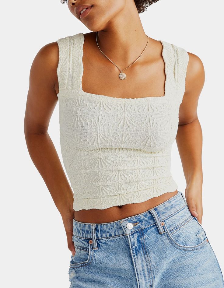 FREE PEOPLE Love Letter Womens Cami - IVORY | Tillys White Knit Tank Top, Free People Flower Tank, Free People Top Outfit, Girly Items To Buy, Free People Tank Top Outfit, Cute Tops For Women Casual, Free People Shirts, Cami Tank Top Outfits, Cute Country Fits