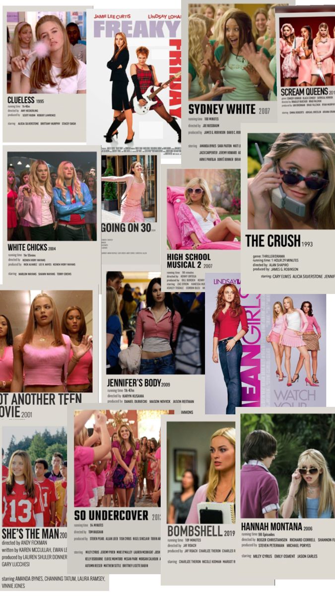 many different images of women in pink and blue outfits, with the names of their respective characters