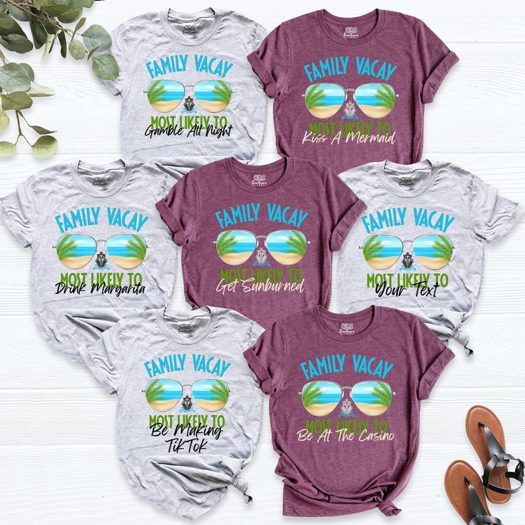 Personalized Most Likely To Family Vacation Shirts, Matching Family Vacay Tee, Funny Summer Holiday Group Tees, Vacay Mode Shirt, Summer Tee. HI! Welcome to my store, I'm delighted to see you here. My store's main goal is to provide you with premium everyday apparel with the best graphic t-shirts. I see you as a friend, not just a customer. I'm sure you'll love my designs. You can order the same design 4XL and 5XL large sizes from the link, please specify the details in the order note.   https:/ Family Vacation Shirts Matching, Group Vacation Shirts, Funny Vacation Shirts, Florida Family Vacation, Funny Holiday Shirts, Funny Summer, Family Vacay, Summer Humor, Vacay Mode