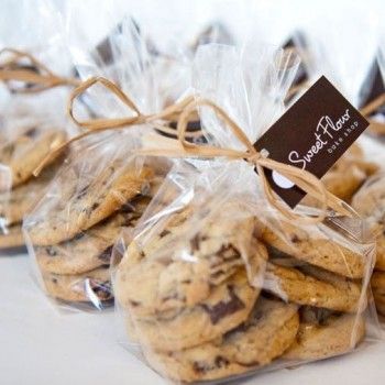 chocolate chip cookies wrapped in plastic and tied with twine