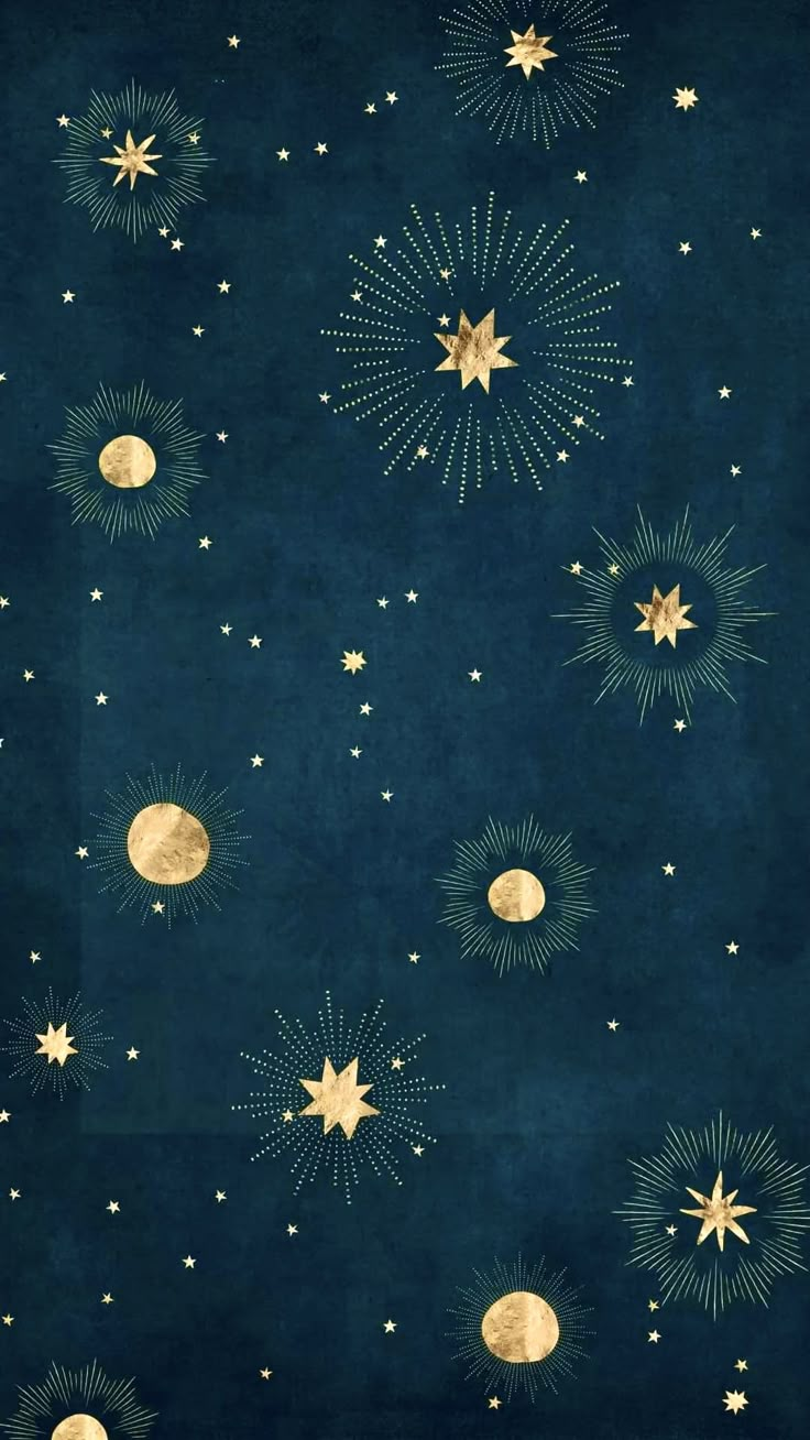 the stars and moon are in the sky with gold foil on them, as if they were