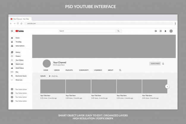 an image of a computer screen with the text'psd youtube interface'on it