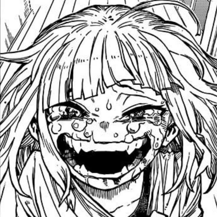 a drawing of a smiling girl with long blonde hair and an evil grin on her face