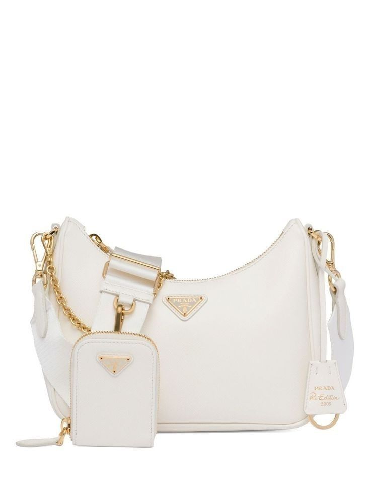 White Prada Bag, Expensive Purses, Prada Re Edition 2005, White Handbags, Prada Purses, Prada Re Edition, White Purse, Designer Purses, Girly Bags