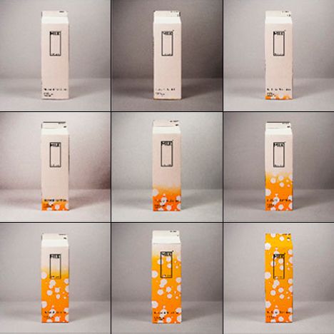 the milk carton that changes color before expiring is shown in multiple pictures