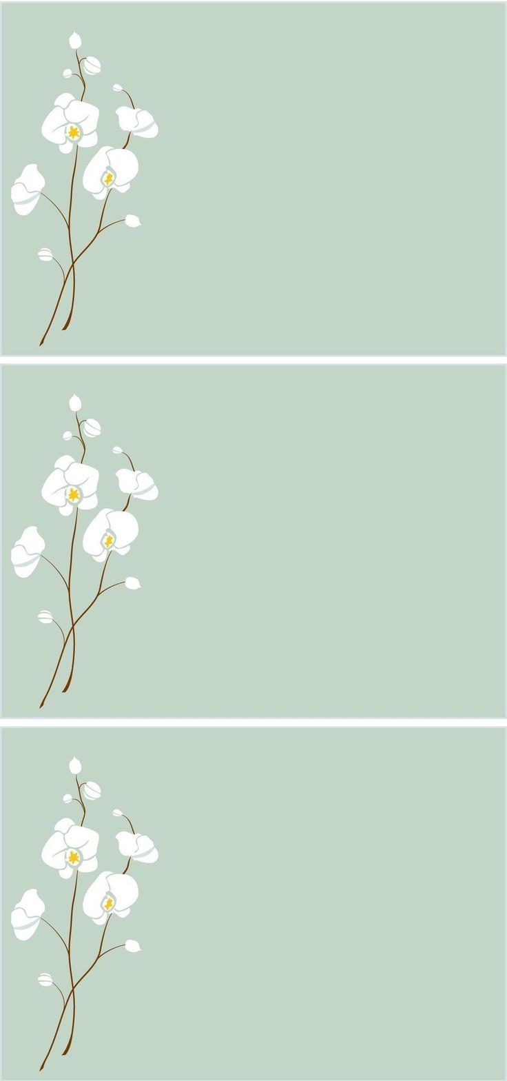 three white flowers on green background with two horizontals in the center and one at the bottom