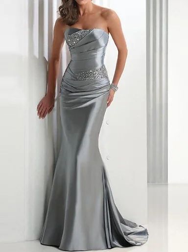 Sheath / Column Elegant Wedding Guest Formal Evening Dress One Shoulder Sleeveless Floor Length Satin with Pleats Crystals Draping 2021 2021 - US $146.99 Silver Grey Bridesmaid Dresses, Dresses Silver, Grey Wedding Dress, Prom Dress With Train, Floor Length Prom Dresses, Satin Evening Dresses, Satin Bridesmaid Dresses, فستان سهرة, Beauty Dress