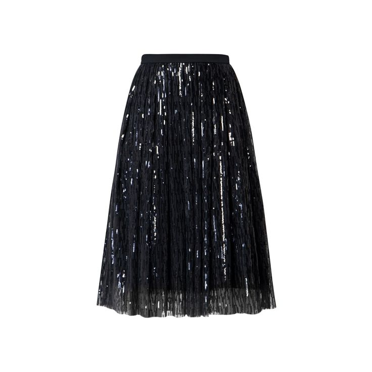 Our Fairy midi sequin skirt is sure to land you on the best-dressed list. Made from delicate embellished tulle, this midi skirt is saturated with pailletes and has a flared line. Tuck a statement tee or an elegant blouse into the flexible elasticated waistband for a bold fashion statement. Details: Fastens with a zip at the back, Elasticated waistband, Tulle underskirt, Fully lined. Composition: 100% Polyester Care: Dry clean Summer Sequin Knee-length Skirt, Chic Knee-length Sequined Skirt, Summer Knee-length Sequin Skirt, Knee-length Evening Skirt For Party Season, Evening Knee-length Skirt For Party Season, Knee-length Skirt For Evening Party Season, Festive Embellished Cocktail Skirt, Knee-length Sequined Skirt For Night Out, Elegant Sequin Skirt For Party Season