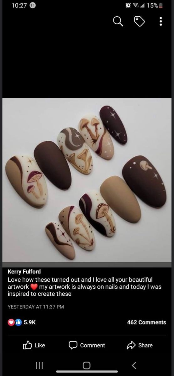 Mushroom Nails, Bridal Expo, Brown Mushroom, Nail Ideas, Stuffed Mushrooms, Nail Art, Nails, Beauty, Nail Arts