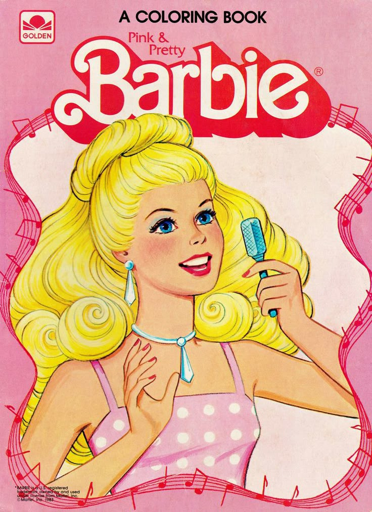 the cover to barbie's pink and white hair coloring book, featuring a blonde woman with