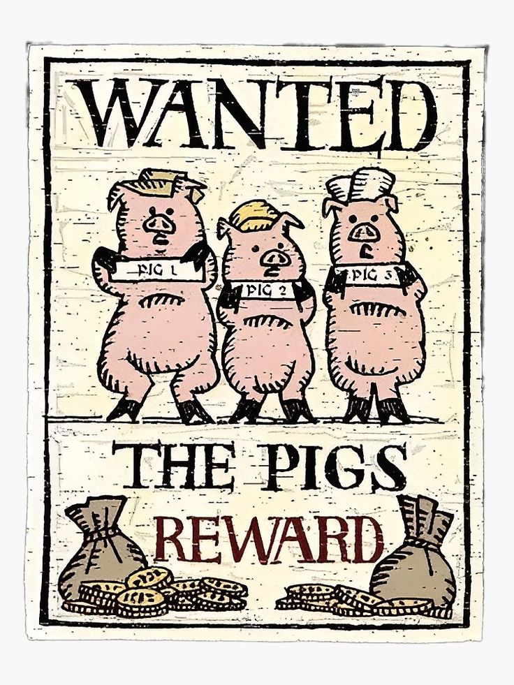 a poster with three pigs on it that says wanted the pigs reward