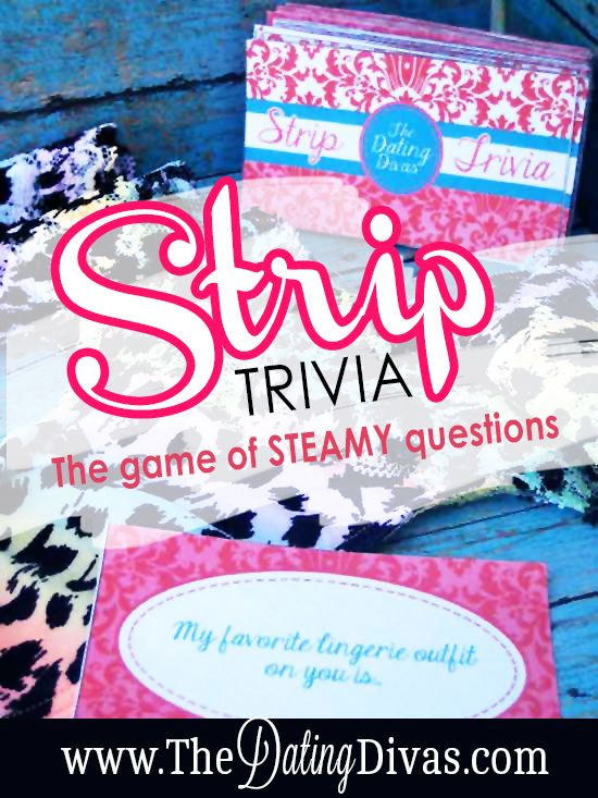 some cards that say strip trivia and the game of steamy questions on them