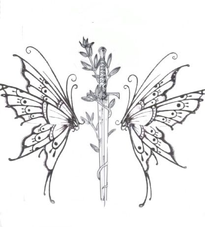 Dagger With Wings Tattoo, Fairy Sternum Tattoo, Sternum Tattoo Butterfly, Fairy Wing Tattoos On Back, Fairy Back Tattoo, Fairy Wing Back Tattoo, Butterfly Wings Tattoo On Back, Butterfly Dagger Tattoo, Pixie Wings Tattoo