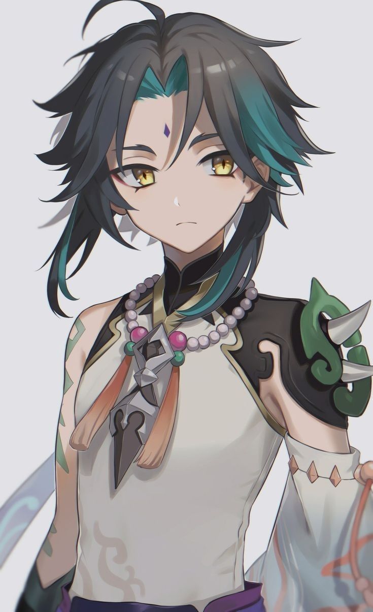 an anime character with long black hair and green eyes, holding a knife in her hand