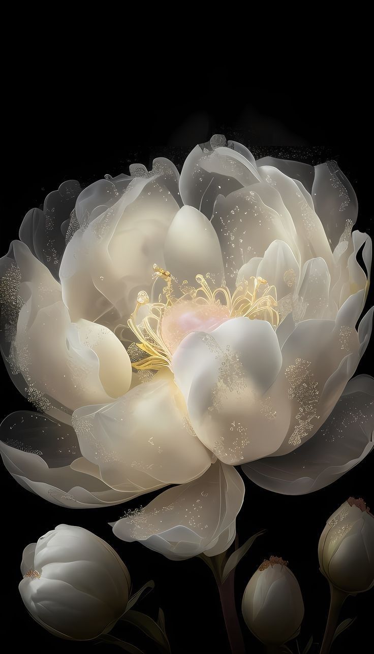 a large white flower on a black background