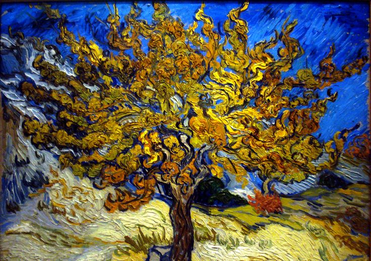 a painting of a tree with yellow leaves