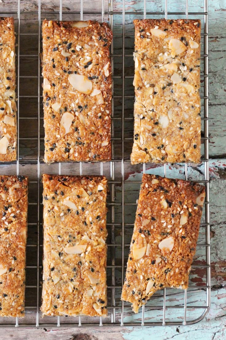 six bars of food sitting on top of a cooling rack