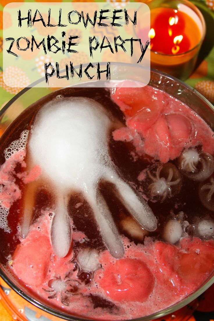 halloween zombie party punch in a glass bowl