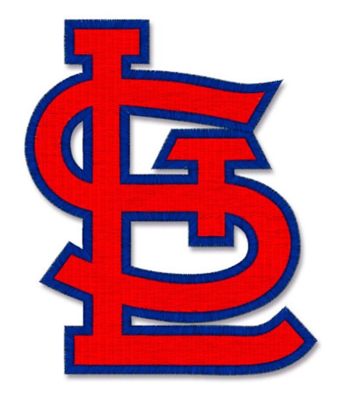 the st louis logo is shown in red and blue, with an e on it