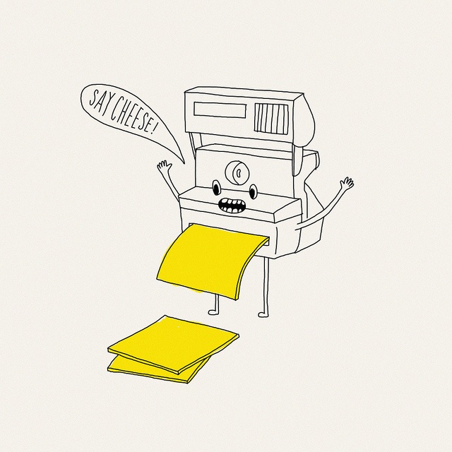 a drawing of a cartoon oven on top of a yellow towel