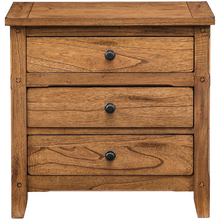 a wooden nightstand with two drawers and one drawer on the top, against a white background