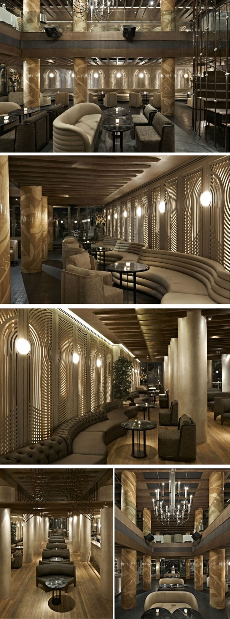 this is a series of photos showing the inside of a restaurant and its seating area