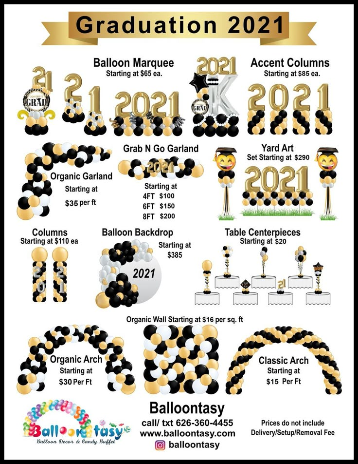 an image of graduation decorations and numbers for the year 2011 - 2012, including balloons