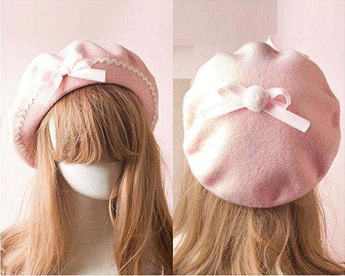 Pastel Academia, Plaid Beret, Cute Beret, Pink Beret, Kawaii Hat, Wool Beret, Wool Berets, Beret Hat, Cute Hats