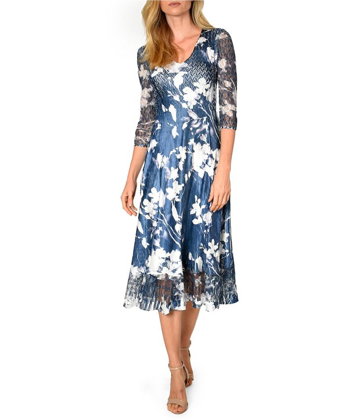 Shop for Komarov V-Neck Sheer Hem 3/4 Sleeve Midnight Vine Floral Print Charmeuse Midi Dress at Dillard's. Visit Dillard's to find clothing, accessories, shoes, cosmetics & more. The Style of Your Life. Floral Dress Outfits, Dress Attire, Mob Dresses, Midi Dress Party, A Line Gown, Groom Dress, Midi Dress With Sleeves, Fall Fashion Outfits, Dillard's