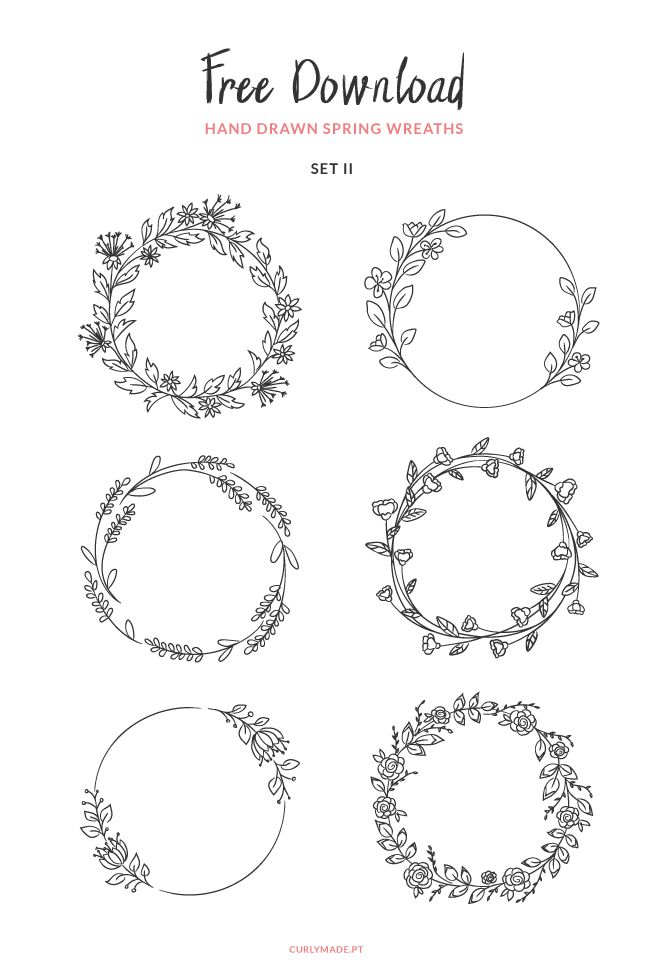 hand drawn wreaths with flowers and leaves