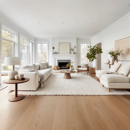 a living room filled with furniture and a fire place in the middle of a room