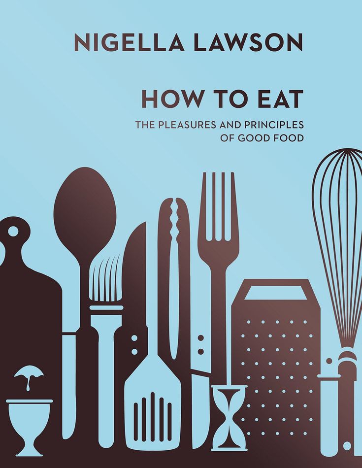 the cover of how to eat, featuring utensils and spoons in silhouette