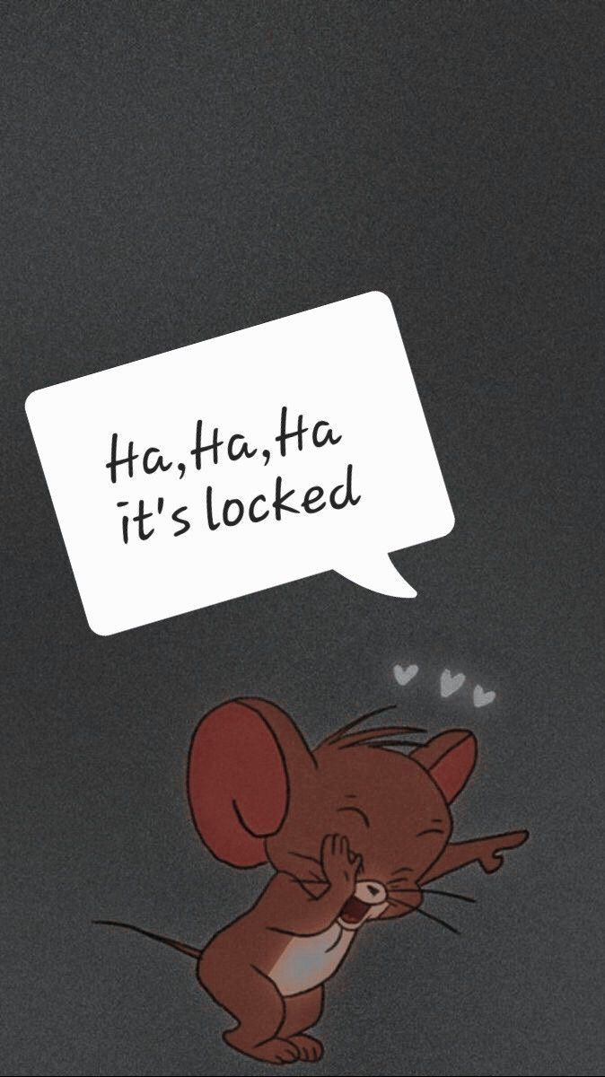 a cartoon mouse with a speech bubble saying ha, ha, it's locked