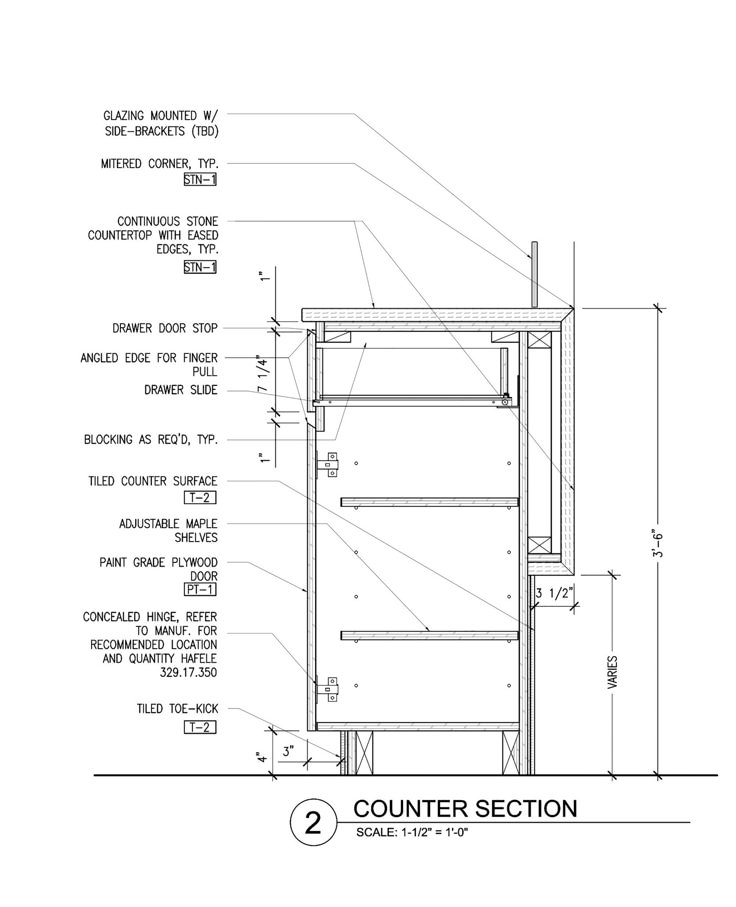 an architectural drawing of the corner section of a building with measurements and details for each section