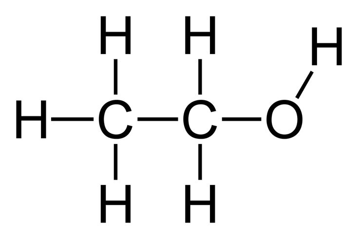 the structural structure of an alcohol - based substance is shown in black and white, with two