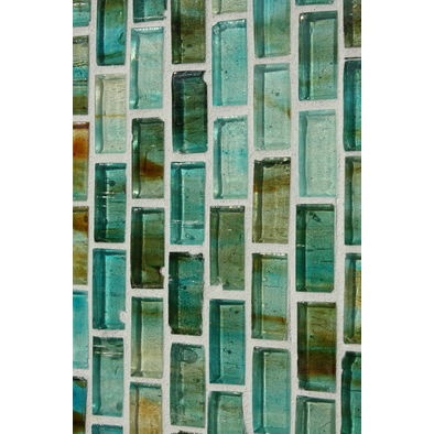 an abstract painting with blue and green squares on the back of it's surface