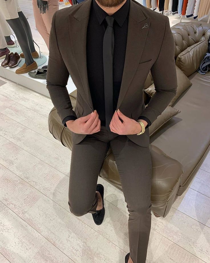 Luxurious & Royal Style on Instagram: “Coffee Color Fully Slim Fit Men's Suits by @berdi_begmenov . . . #mensuit #menssuit #menssuits #mensuits  #menblazer #blazers…” Wedding Cort Pent, Men Pent Coat Design, Gents Coat Pent Design Latest, Cot Pent For Men, Coat Pent Designs, Coat Pant For Men Suits Wedding Indian, Pent Coat For Men, Dark Brown Suit Men, Best Suits For Men Classy