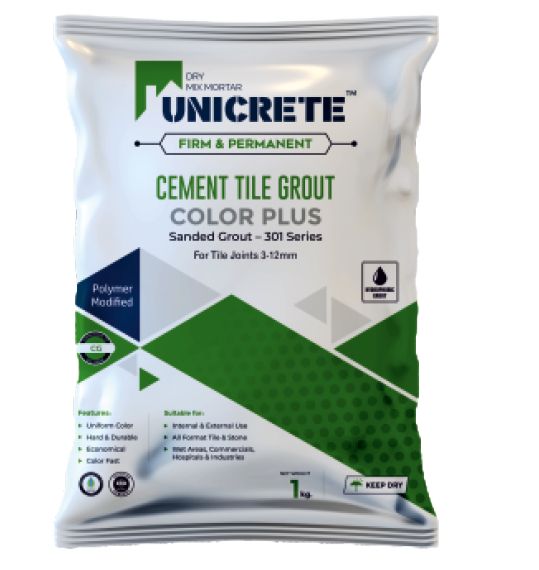 a bag of cement tile grout with green and white lines on the side, in front of a white background