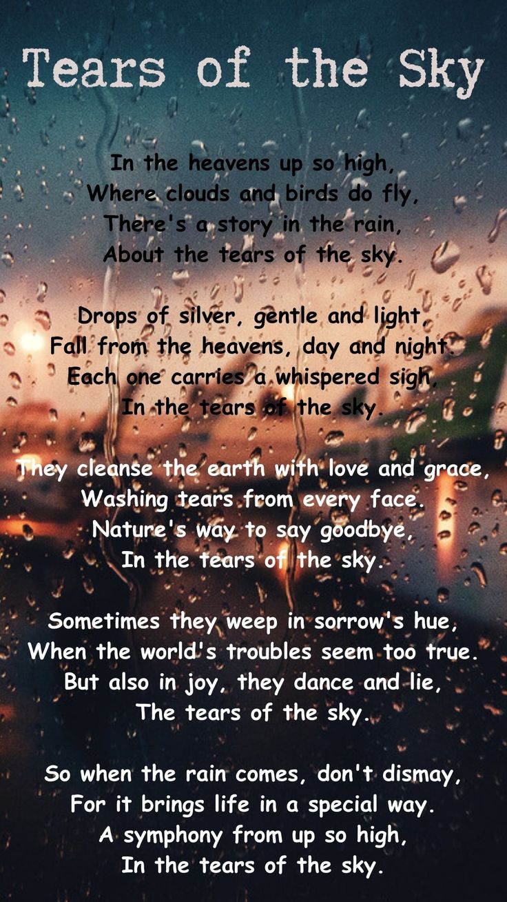 the poem tears of the sky written in front of raindrops