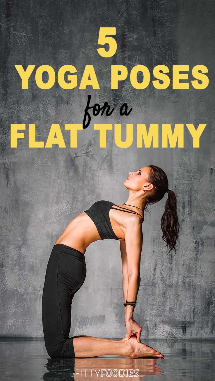 a woman doing yoga poses with the words 5 yoga poses for a flat tummy