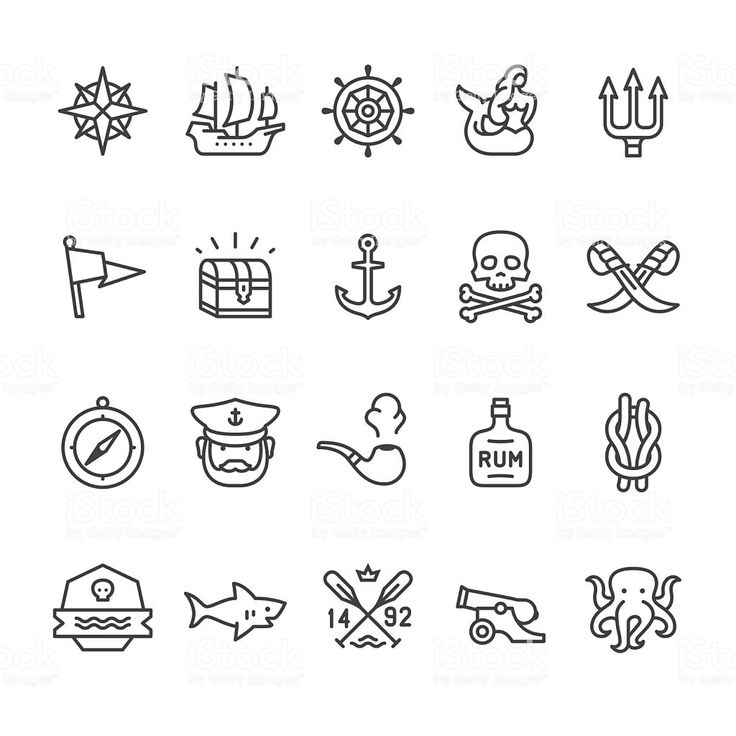 the set of line icons for pirate related items