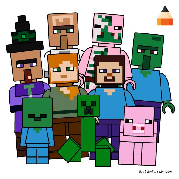 a group of minecraft characters standing next to each other