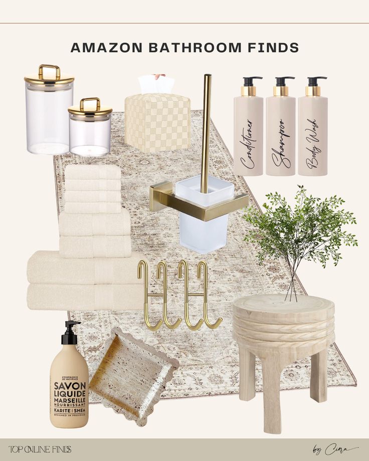 an image of bathroom items on display with the words amazon bathroom finds written below them