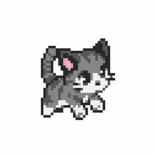 an image of a pixelated cat with a pink bow on it's head