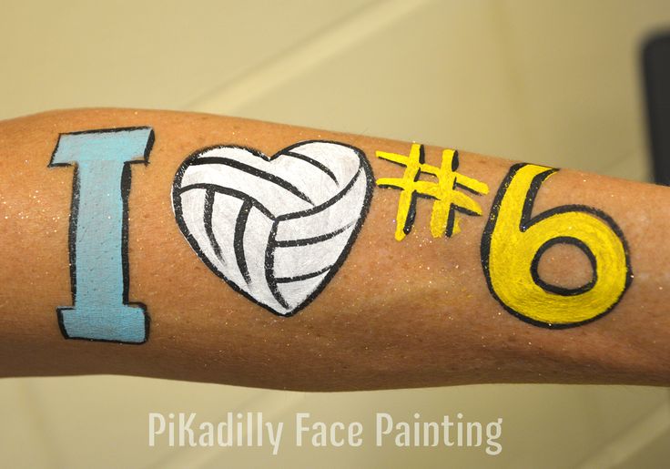 Volleyball Design by PiKadilly Face Painting Face Paint For Volleyball Games, Volleyball Face Paint, Softball Face Paint Ideas, Face Paint Basketball, Prep Rally Face Paint, Face Painting Sports, Sports Day Makeup, Volleyball Dig, Easter Face Paint