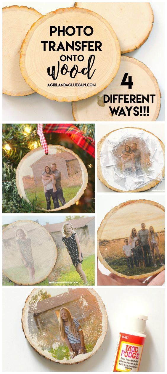 the steps to make a diy wood slice photo frame for christmas or any occasion