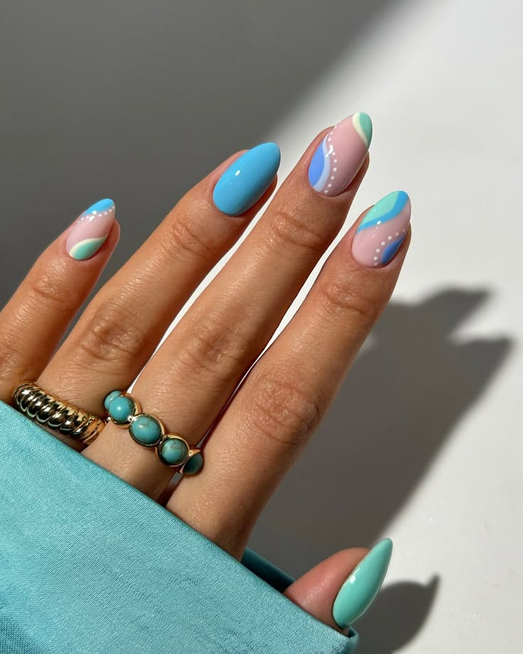 August Nails, Turquoise Nails, Simple Gel Nails, Summery Nails, Cute Gel Nails, Pretty Acrylic Nails, Chic Nails, Short Acrylic Nails, Best Acrylic Nails