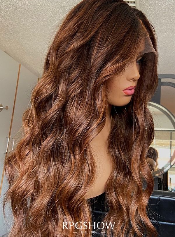 Long Middle Part Wavy Cowboy Copper Ombre Lace Front Wigs - Sofiathewigstylist011 Copper Ombre Hair, Long Middle Part, Mousy Brown Hair, Brown Hair Trends, Cowboy Copper, Copper Ombre, Blonde Curly Wig, Full Lace Wig Glueless, Curly Lace Wig