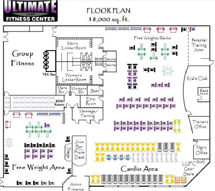 the floor plan for an ultimate fitness center