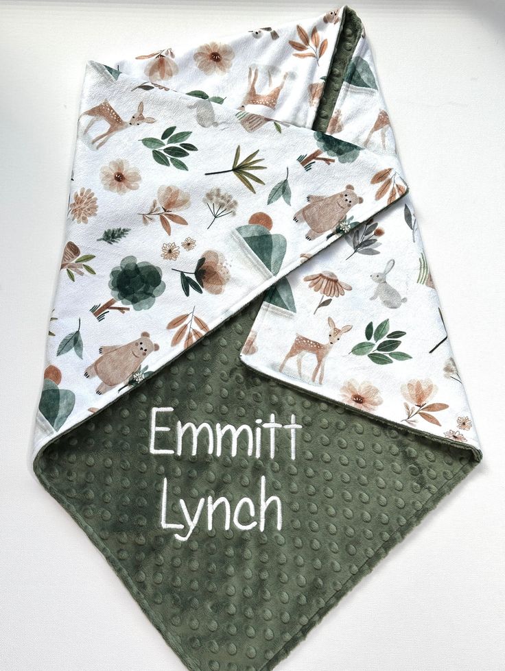 three bandanas with deer and flowers on them, one has the name emmett lynn